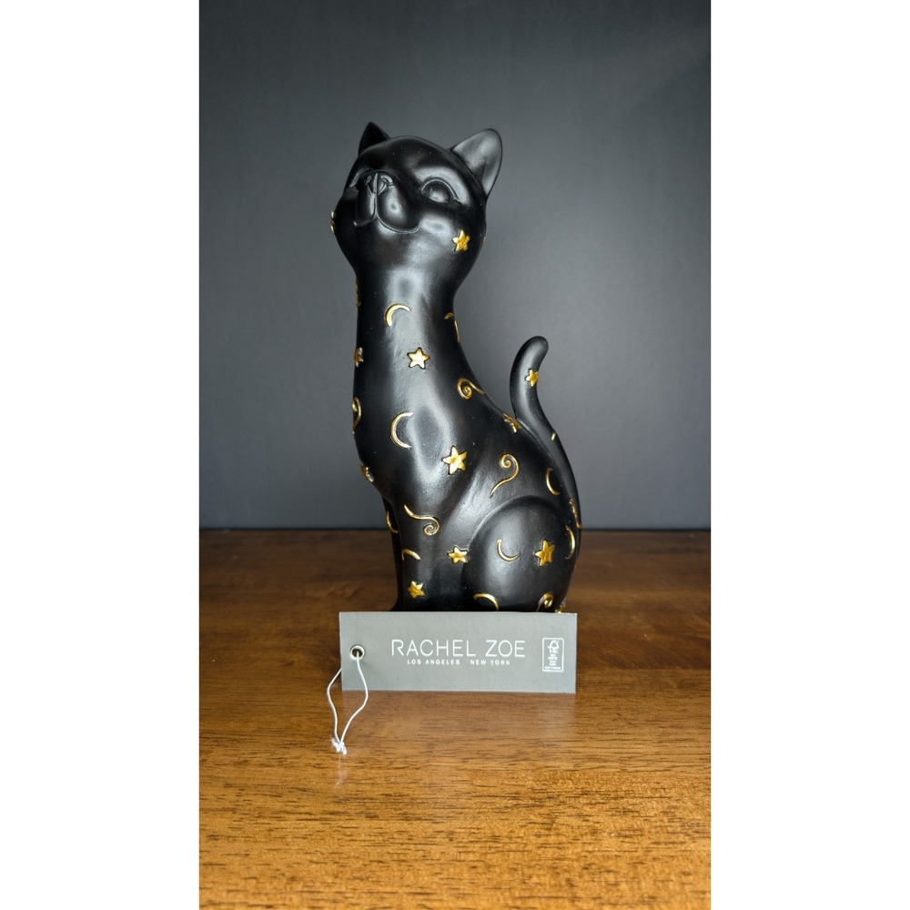 Rachel Zoe Celestial Black Cat Figurine 10" Gold Moon Stars Halloween Decor NWT